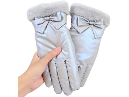 Dámské zimní lyžařské rukavice voděodolné hmatové, šedé, polyester, 25.5 cm