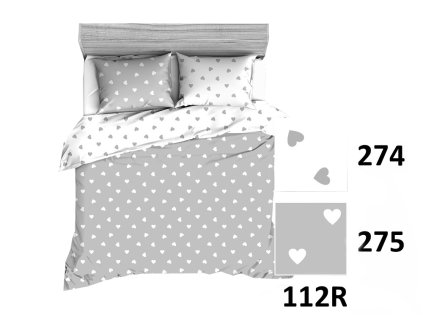 Bavlněné ložní prádlo 180x200 R112 bílé šedé srdce 275D 274D