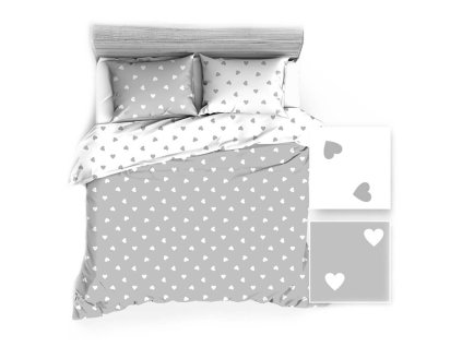 Bavlněné povlečení 200x200 R112 bílé šedé srdce srdce 275D 274D