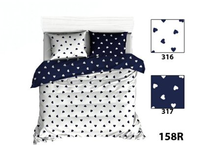 Bavlněné povlečení 160x200 R158 bílé tmavě modré srdce