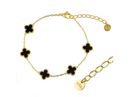Pozlacený náramek z chirurgické oceli 14k, černý jetel BST1570