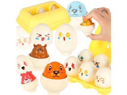 vzdělávací skládačka match shapes eggs montessori animals 6 ks