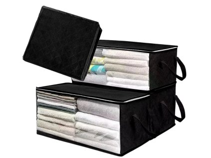 Velký šatní organizér na přikrývky a oblečení, černý, netkaná textilie, 58x30x31 cm