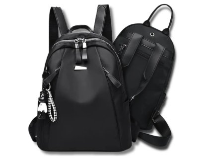 Dámský městský batoh, nepromokavá syntetika, černý, 32x35x13 cm s kroužky na klíče