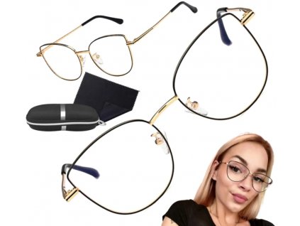 Zlaté Antireflexní Brýle s Kočičíma Očima, Kov-Polykarbonát, UV400 Filtr