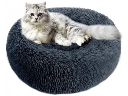 Kulatý plyšový pelíšek pro kočky a malé psy, voděodolný, tmavě modrý, průměr 50 cm