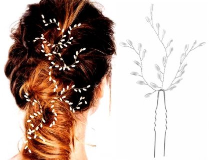 Svatební Spona do Vlasů s Květinou a Perlami, Bílá, 13 cm