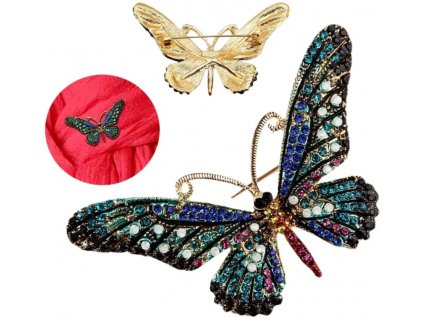Elegantní Brož Motýl s Barevnými Zirkony, Bižuterní Slitina, 7.8 cm * 4 cm