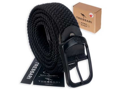 Unisex Elastický Pásek bez Otvorů s Černou Sponou, 120 cm, Pletený Polyester a Ekokůže