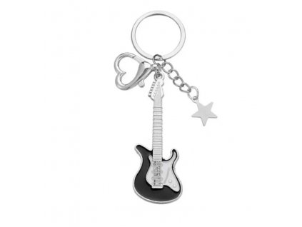 Rockový přívěsek na klíče ve tvaru kytary, zinková slitina, 7x2,5 cm