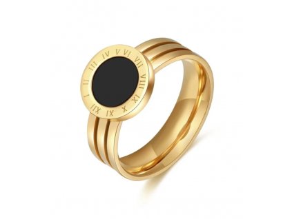 Elegantní zlatý prsten s motivem římských hodin, chirurgická ocel 316L, vnitřní průměr 14,3 mm