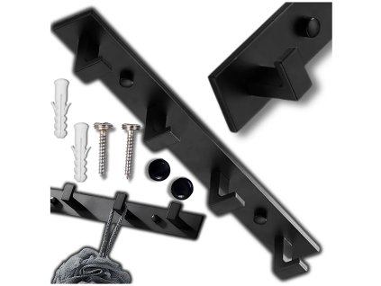 Nástěnný věšák s háčky, černý hliník, rozměry 35,7x4,1 cm