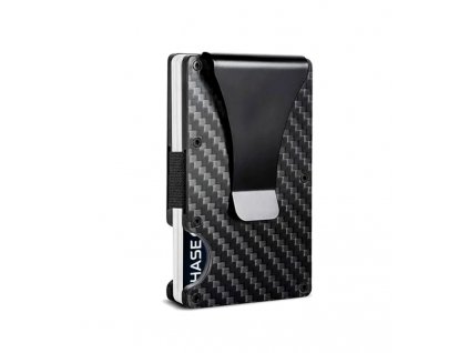 Pánské kovové pouzdro na karty s RFID ochranou, černé karbonové vlákna, rozměry 5.4x8.6 cm