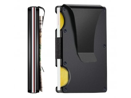 Pánská kovová peněženka s karbonovými vlákny a ochranou RFID, černá, 5,4x8,6 cm