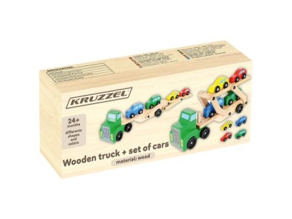 Dřevěný náklaďák - odtahovka + sada aut 22698