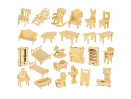 Sada dřevěného nábytku pro panenky, 34 kusů. 23542