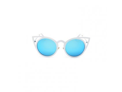 Sluneční Brýle Royal Cat Eyes v Bílé s Modrou, Zlaté Prvky, Kov a Plast