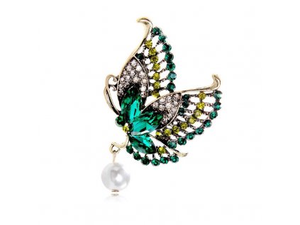 Ozdobná brož CRAZY butterfly BZ97, s kryształkami, 6 x 4 cm, bez niklu a chromu