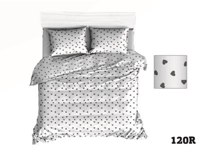 Bavlněné povlečení 160x200 R120 bílé srdce srdce šedé