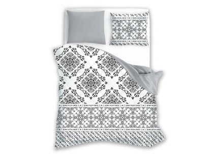 Bavlněné povlečení 160x200 Ornamenty bílá černá šedá Móda 23 Faro