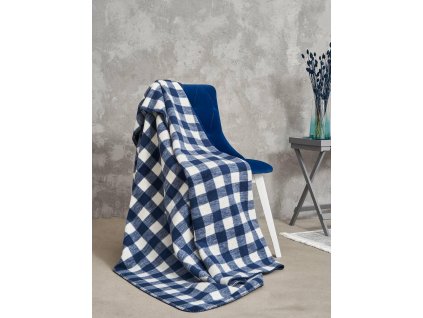 Bavlněná deka z akrylu 150x200 2146/1 Piknik klasická tmavě modrá přehoz na postel s háčkováním SG