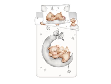 Bavlněné povlečení 100x135 Teddy moon ribbon white grey pillowcase 40x60 JF24