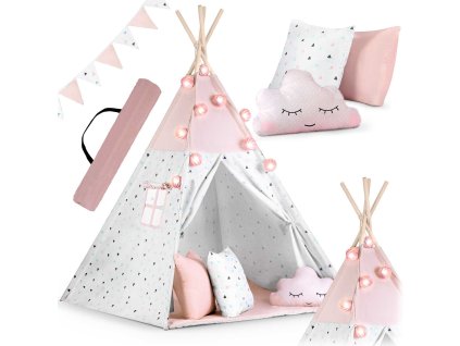 Dětský stan s girlandou a světly Nukido - růžový