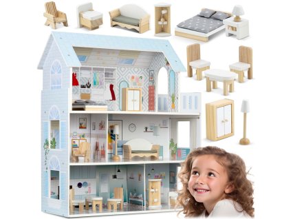 Velký třípatrový dřevěný domeček pro panenky Ricokids RK-878