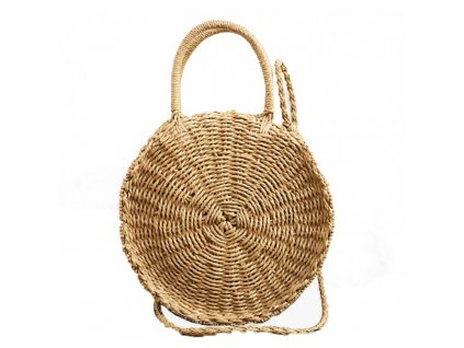 Proutěná taška T165 v kruhovém tvaru, barva Camel, polyester a bavlna, 30x30x10 cm