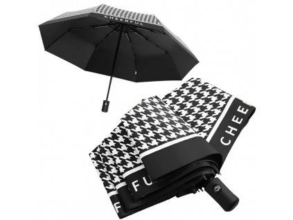 Automatický deštník s elegantními vzory, černý, vinylvá tkanina, 98 cm