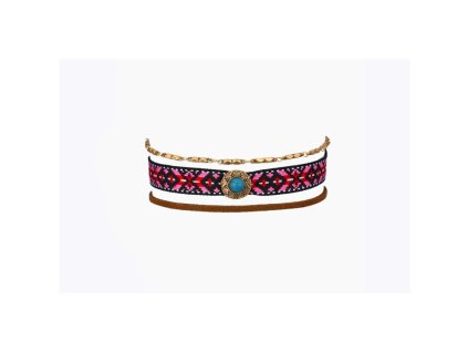 Náhrdelník Choker Boho Aztec Festival N528, nastavitelná délka 28-34.5 cm, bez niklu a chromu