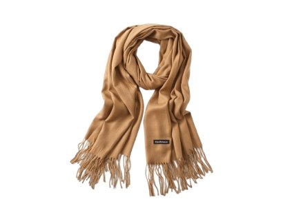 Elegantní šála s třásněmi, medová, 70x200 cm, viskóza/polyester
