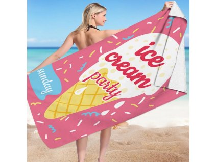 Obdélníková Plážová Osuška s Vzorem Ice Cream Party, 150x70 cm, Polyester, Bílá