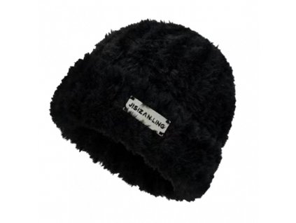 Měkká a teplá zimní plyšová čepice s nášivkou, černá, univerzální velikost, 100% akryl