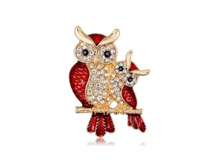 Ozdobná brož Crystal Owls BZ134, kryształkami, 3,3 x 5 cm, bez niklu a chromu