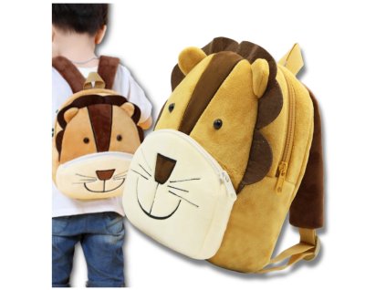 Dětský plyšový batoh s motivem lva na zip pro předškoláky