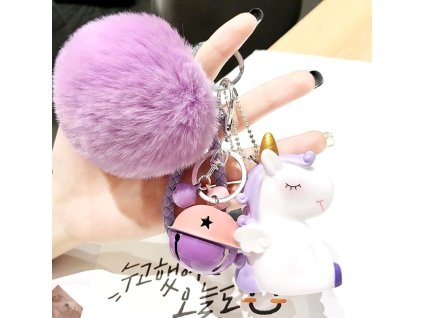 Přívěsek na klíče jednorožec s bambulí