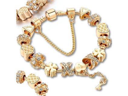 Modulární náramek se zlatými srdíčky pro láskyplné okamžiky