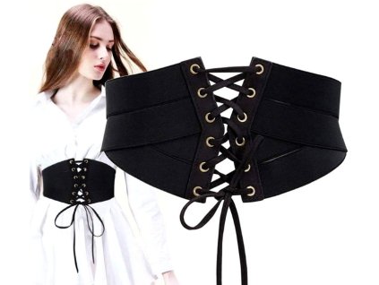 Široký černý korzetový šněrovaný pásek z gumy