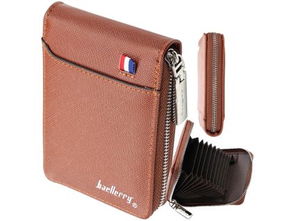 Pánská hnědá kožená peněženka s pouzdrem na karty