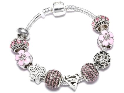 Modular Charms Beads náramek stříbrný s růžovými komponenty