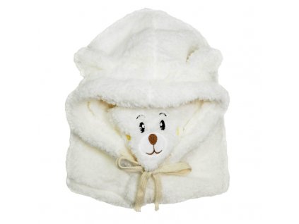 Zimní čepice s ušima medvídka a komínem 2 v 1, krémová, 100% akryl, univerzální velikost