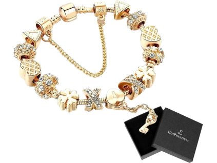 Zlatý modulární náramek se srdíčky v dárkové krabičce