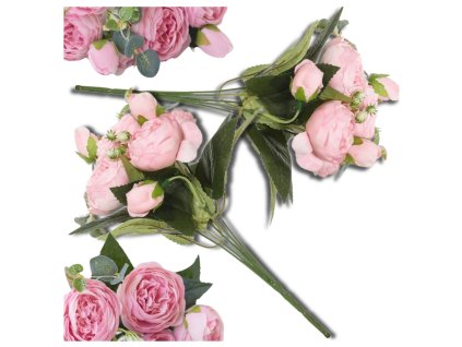 Pivoňková kytice 2ks sada růžové květy umělé dekorativní květiny