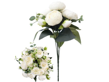 Pivoňková kytice 1 ks bílé květy dekorativní umělé květiny