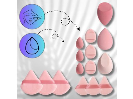 Sada růžových houbiček na make-up v dóze - blender a pudrové labutěnky