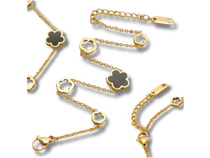 Zlatá náramek z chirurgické oceli s černými prvky