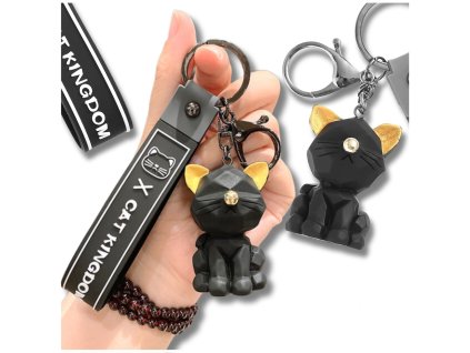 Černý klíčenka ve tvaru kočky, ideální na klíče nebo do kabelky. 

 Klíčenka ve tvaru kočky - černá