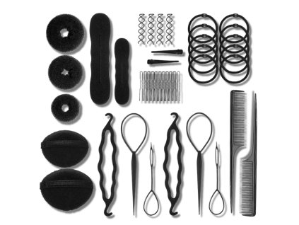 Profesionální Kadeřnická Sada pro Účesy s 21 Prvky, Černé Sponek a Gumiček na Vlasy