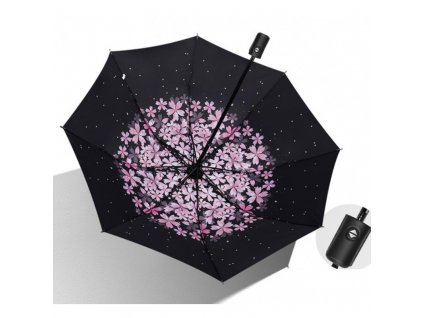 Automatický Deštník s Květinovým Vzorem, Černý, Vinilová Tkanina, 98 cm